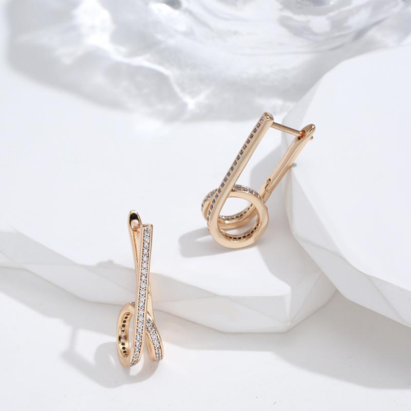 New Fashion Geometric Twine Earrings For Women Natural Zircon  Rose Gold Color Long Drop Earring Minimalist Jewelry