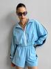 Fashion Women's Long Sleeve Zip Up Sports Cardigan Jacket with Shorts Set,  Quick Dry Breathable Workout Running Attire