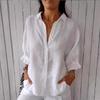 Women's Shirt Solid Color Long Sleeve Lapel Tie Back Cotton and Linen Shirt Clothes Sale
