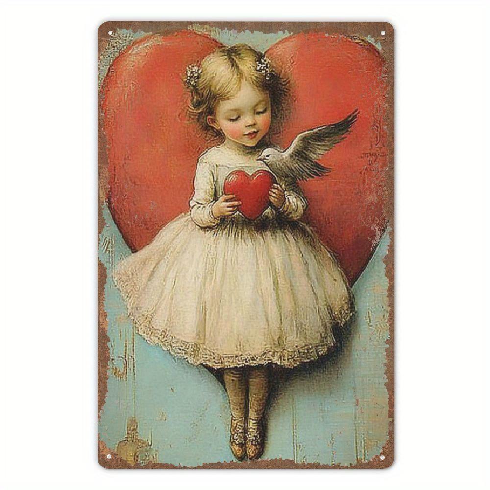 

Винтажная декоративная табличка «Ангел» на День святого Валентина, предварительно просверленная, настенное металлическое искусство, ретро декор для комнаты, кафе, гаража 20x30cm белый