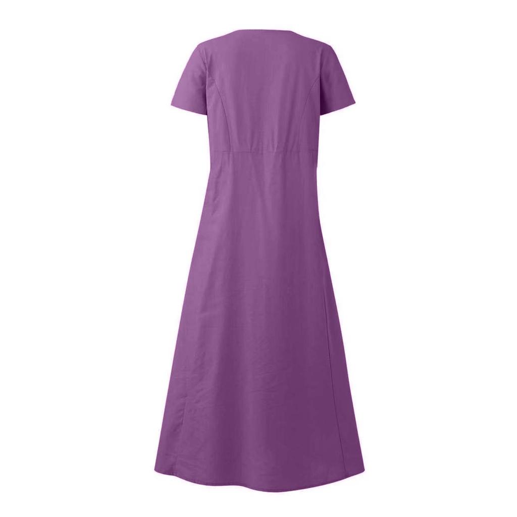 Women's Solid Color Round Neck Short Sleeve Loose Hem Dress