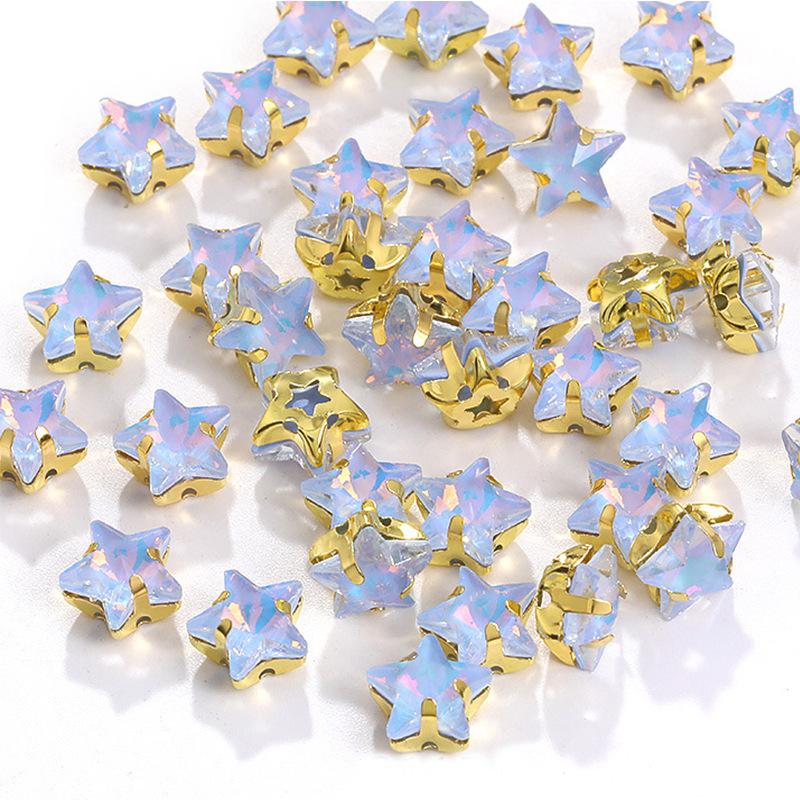 50 Pcs 10mm Star Glass Claw Drill with Hole Pentagram Hand-sewn Drill DIY Wedding Shoes and Clothing Bags Hairpin Jewelry Accessories