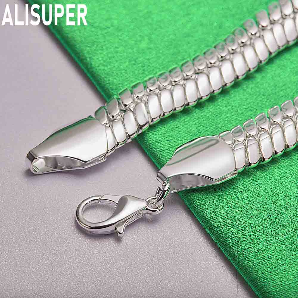 925 Sterling Silver 10mm Fish Scale Pattern Side Chain Beautiful Bracelet Gift Jewelry
