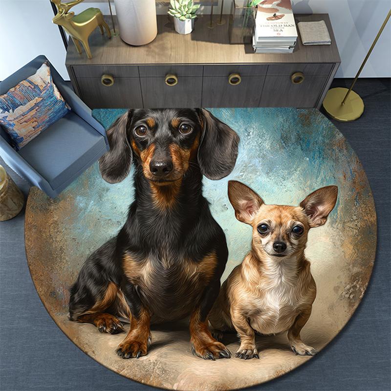 Dogs Round Area Rug,Carpet Rug for Living Room Bedroom Sofa Playroom Decor,Non-slip Floor Mat