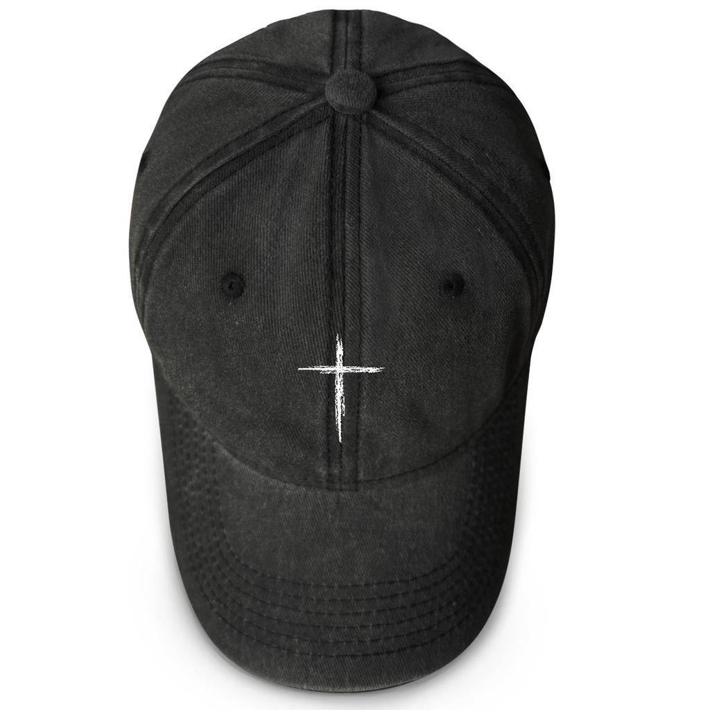 Pure White Cross Print Snapback Baseball Hat, Trucker Hat Leisure Hip Hop Raw Brim Simple Snapback Sun Hat