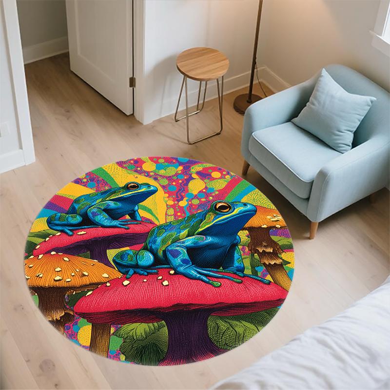 Frog pattern round rug,Carpet Rug for Living Room Bedroom Sofa Playroom Decor,Non-slip Floor Mat,Holiday Gifts and Birthday Gifts