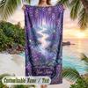 Purple Leopard Fashion Theme Quick Dry Beach Towel Custom Name Text Print Large Sand Resistant Towel Beach Vacation