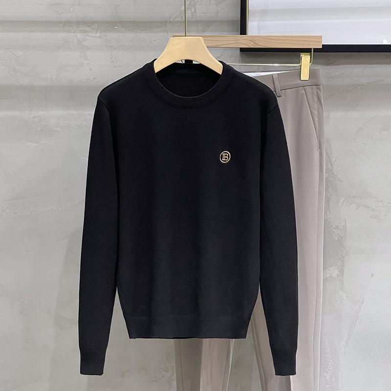 Men's Korean Style Slim Fit Round Neck Thick Knit Sweater - Warm Long Sleeve Base Layer for Spring and Autumn