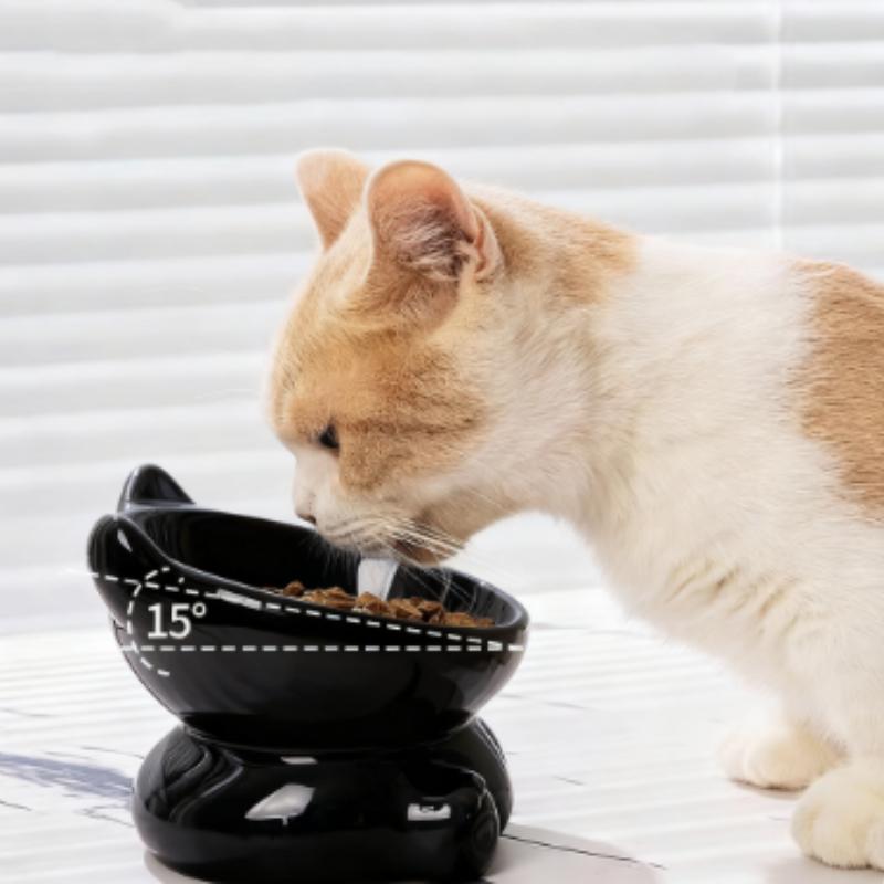 Cute Ceramic Cat Bowl with High Feet Dog Water Bowl Pet Supplies Cervical Spine Protection Diagonal Design Pet Accessories