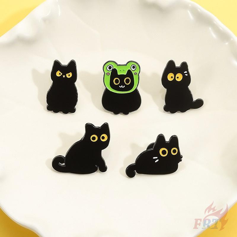 5Pcs/Set Yellow Eyes Black Cats Brooches - Doodle Enamel Backpack Button Pins Badges