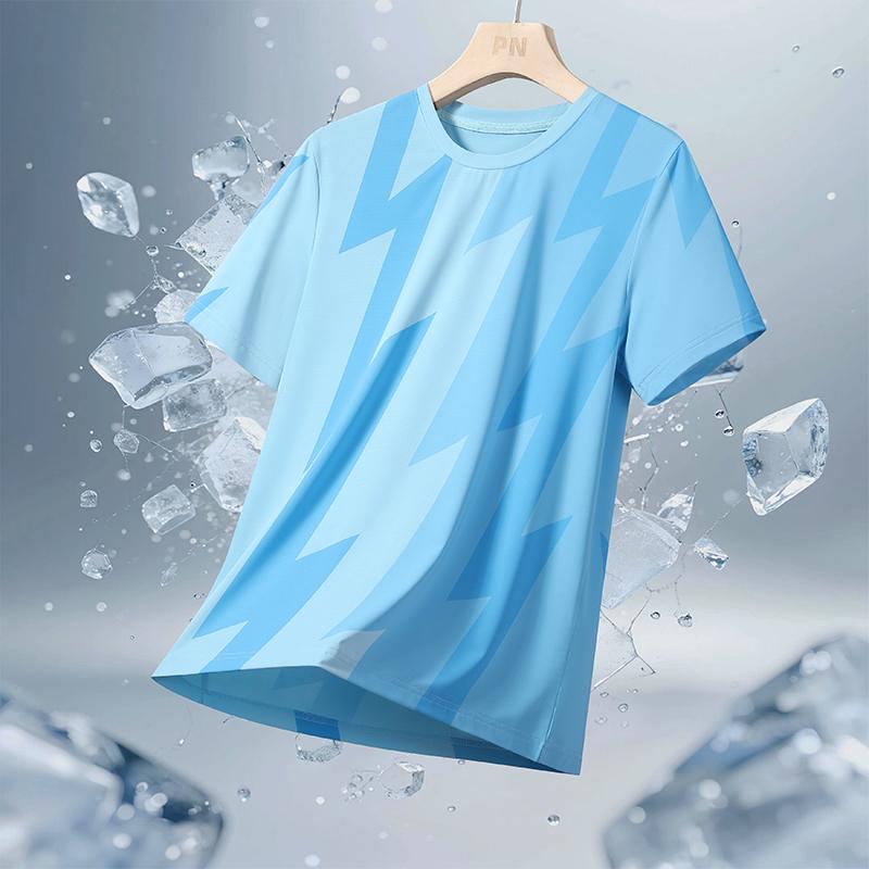 

Quick-drying Ice Silk T-shirt Loose Gradient Printed Quick-drying Breathable T-shirt Round Neck Short Sleeves 2XL светло-синий