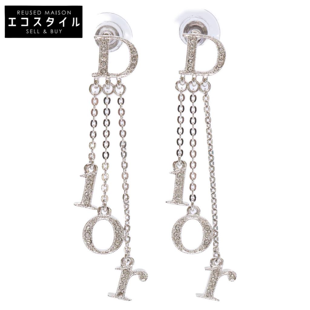 DIOR DIOR Logo Rhinestone Chain Swing earring SilverUsed