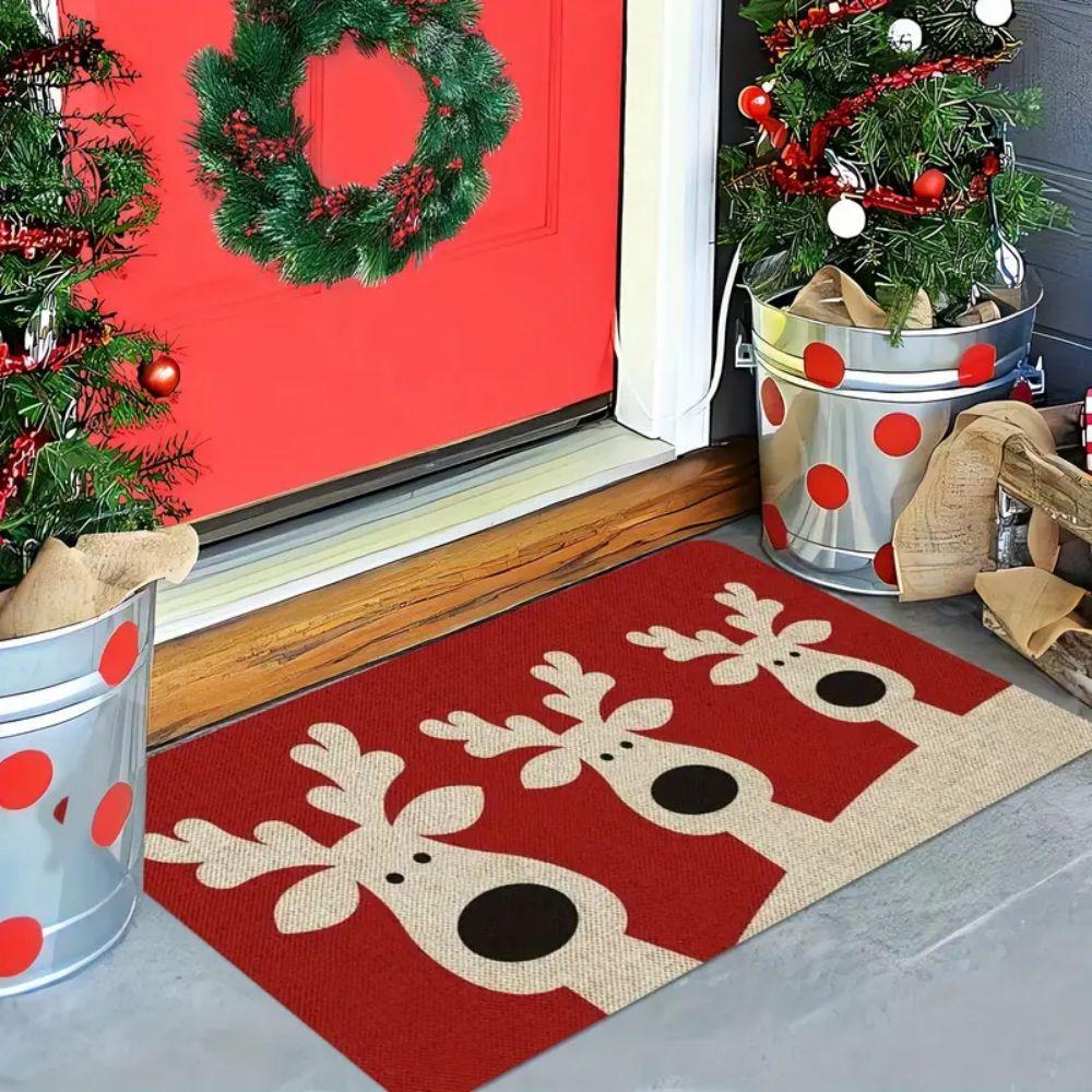 Christmas Welcome Floor Mat for Indoor and Outdoor Entrance, Courtyard Entrance Passage Carpet, Home Decoration