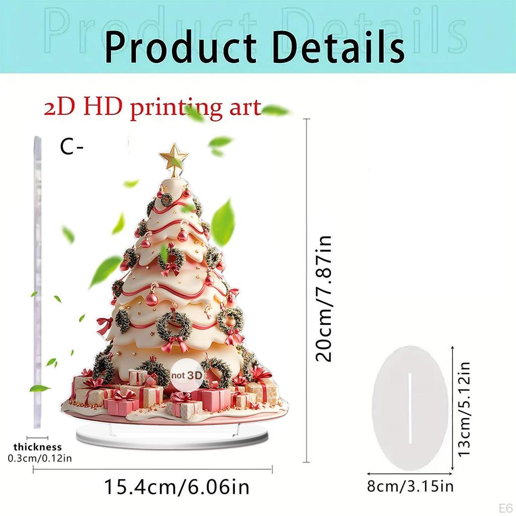 2D Julgran Skylt Akryl Ornament Konstverk Heminredning för Skåp Matsal Skrivbord