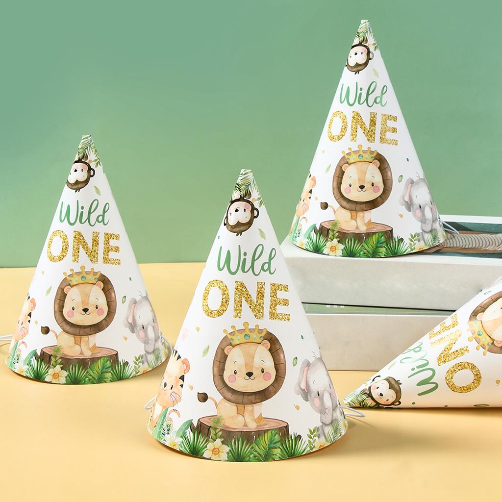 Wild One Paper Hats Jungle Animal Hat Birthday Party Decor Kids Forest Birthday Baby Shower Party Supplies Home Party Decor