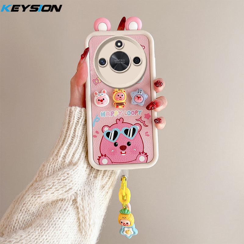 KEYSION Cute Ear 3D Cartoon Case for HONOR X9c Smart 5G with Bracelet Soft Silicone Shockproof Phone Cover for Huawei Honor X9c Smart