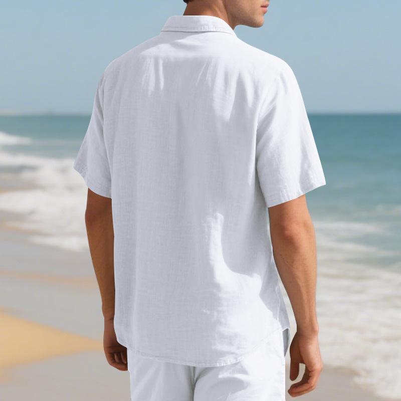 Chemise Casual d'Été Homme Tissée Respirante Couleur Unie Minimaliste Business Manches Courtes Surdimensionnée