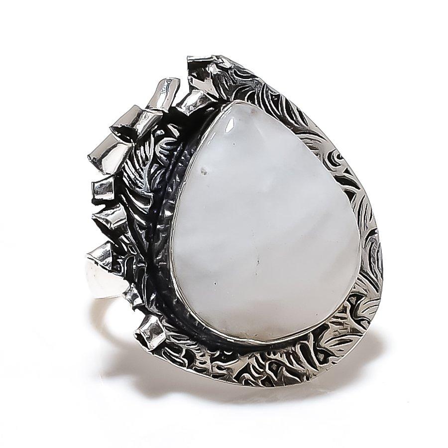 Rainbow Moonstone Gemstone Handmade 925 Sterling Silver Jewelry Ring 9.5 SU-9995