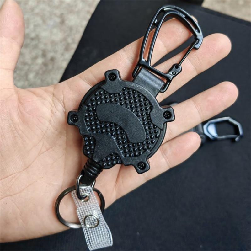 Outdoor Mountaineering Retractable Keychain Clip with Easy-Pull Buckle and Wire Rope Badge Holder