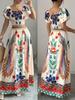 Neues Bedrucktes Lässiges Bohème Sommer Kurzarm Top & Maxikleid Damen Set