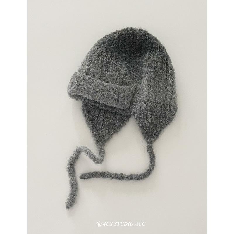 Niche Korean Style Gradient Wool Knitted Flying Hat Women's Autumn and Winter Warm Ear Protection Braided Lei Feng Hat Woolen Hat
