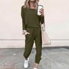 Sets For Women 2 Piece Round Neck Long Sleeve Shirts Colid Sweatpants Pocket Sets