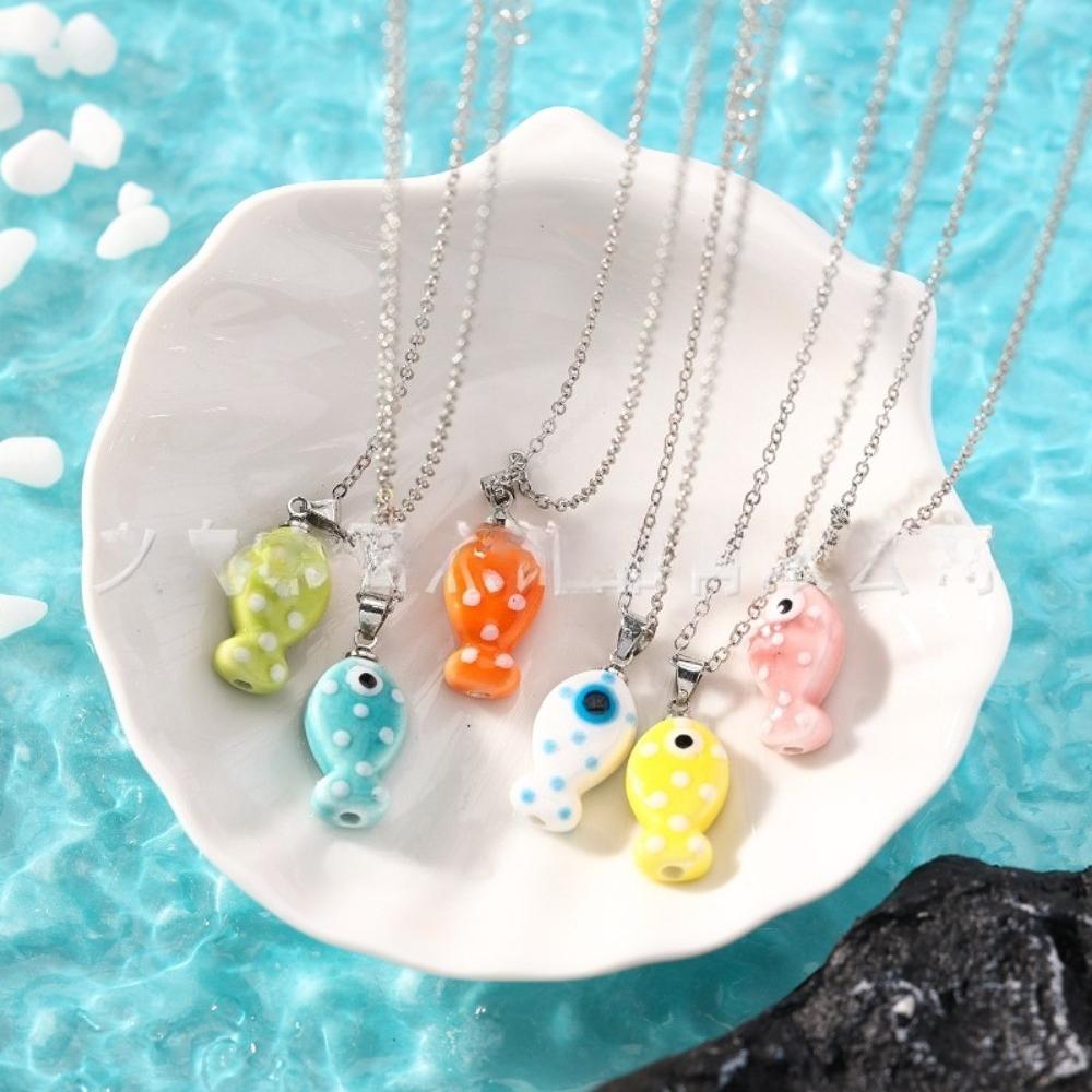 Cute Creativity Stereo Painted Ceramics Ocean Tropical Fish Pendant Necklace for Women Summer Funny Jewelry Accessories Gifts