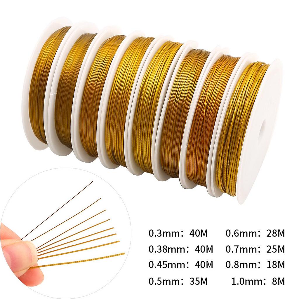 Golden Natural Steel Wire, 0.3-1mm, for DIY Beading and Jewelry Making