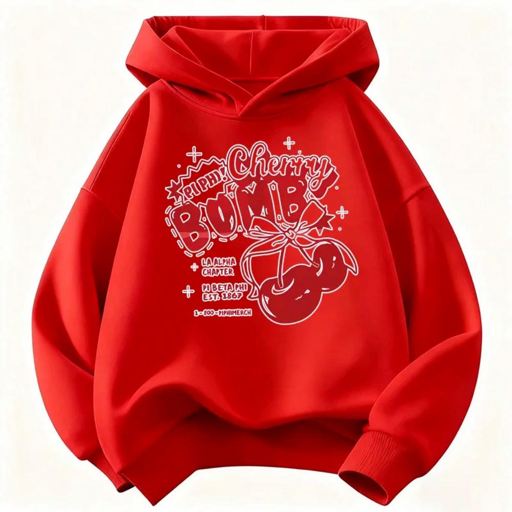 Children's Casual Hooded Sweater Retro BOMB Letter Graffiti Cherry Print Loose Hoodie Children's Clothing