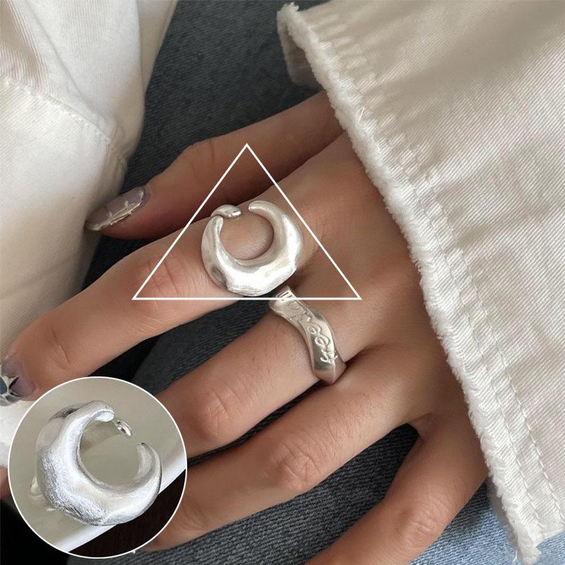 Allsidig forsølvet åpen ring i sterlingsølv - Koreansk stil for kvinner