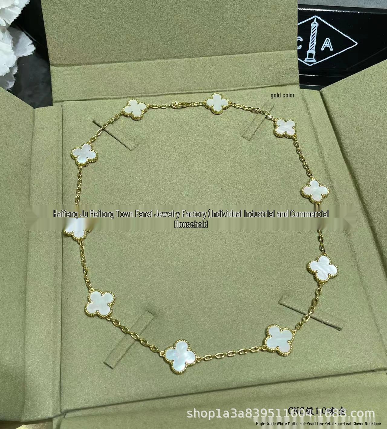 Stylish Mother-of-Pearl Four-Leaf Clover Necklace with Ten Flowers, Double-Sided Clavicle Chain