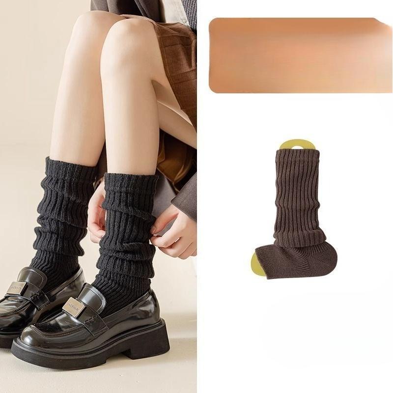 

Women s Autumn and Winter Ankle Socks, Knitted Pile Socks with Snow Boots, Thick Plush Thigh-high Knee Pads, Calf Socks 1 pair кавовий