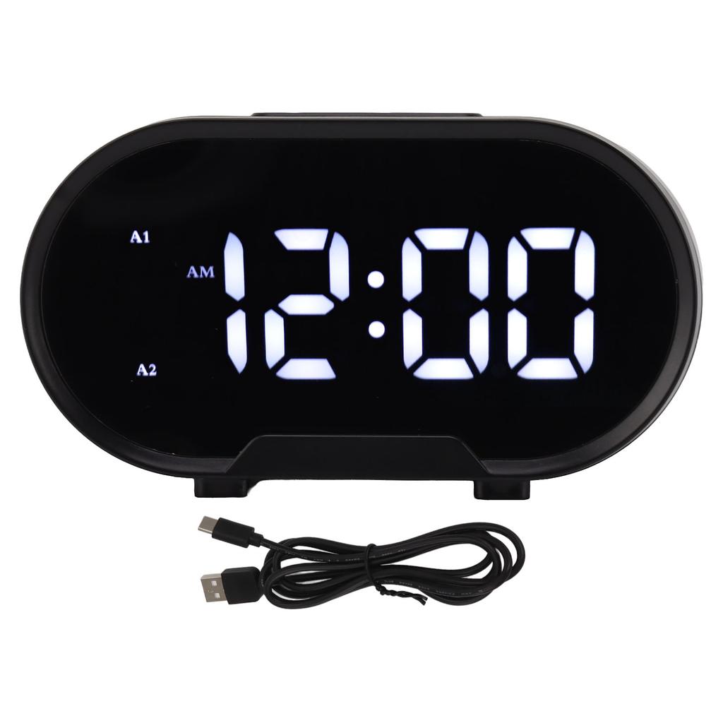 Digital Alarm Clock USB LED Display White Light Mirror Electronic Desktop Clock for Bedroom Living Room Office Black