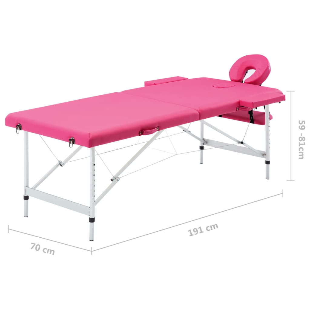 Foldable 2 Zone Massage Table with Aluminum Frame Pink