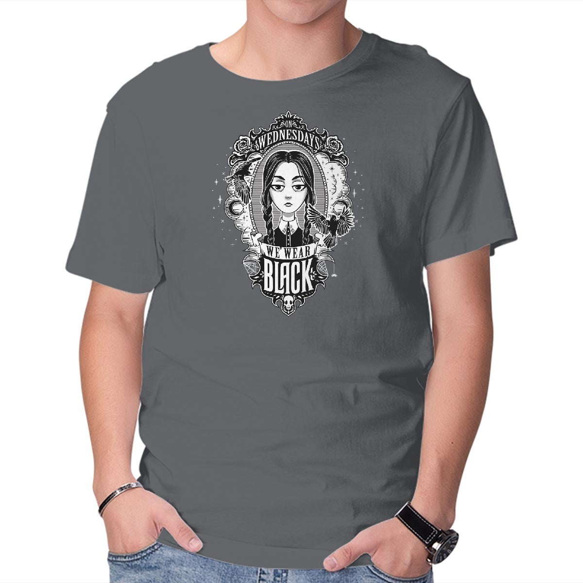 Unisex Crew Neck T-Shirt On Wednesdays We Wear Black Graphic Short Sleeve Casual Tee XXXXL