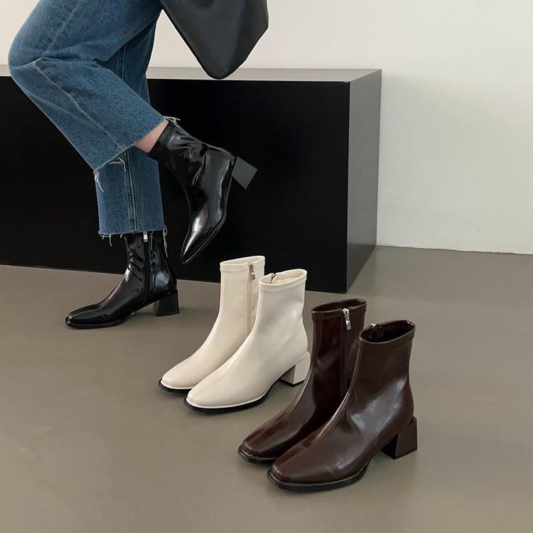 

Thick heel square head short boots women s 2024 new women s boots autumn and winter boots British style Martin boots niche design thin boots 35 коричневый