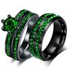 Fashion Couple Rings Romantic Green Rhinestones CZ Women Rings Set Trendy Men Stainless Steel Zirconia Ring Wedding Band