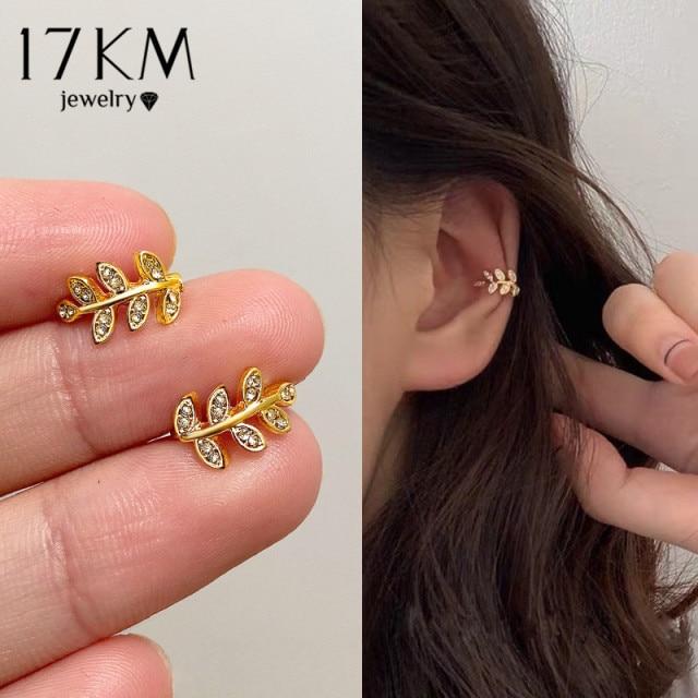 17Km Gold Color For Women Leaves Ear Cuff Black Non Piercing Ear Clips Fake Cartilage Earrings Clip Earrings Men JewelryTrendy Cuff