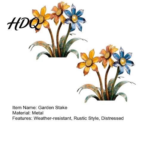 Blumen Yard Art Pfahl Retro Blumenbeet Pfahl Gealterte Metallskulptur Bunte Blumen Rustikale Dekoration Außen für Rasen Weg Eisen