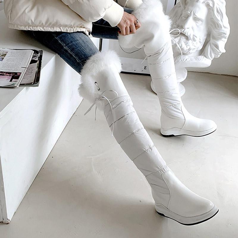 Cizme de zăpadă pentru femei iarnă cu talpă plată confortabile impermeabile tabel mărimi mari călduroase pluș cizme până la genunchi