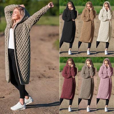 Dámské zimní kabáty Vlněný cardigan Pevná bunda Svetr Dlouhý Volný Silný Kabát