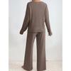 Women's Set of Loose Casual Long-sleeved V-neck Pit Striped Brushed Top and Trousers 2-piece Set