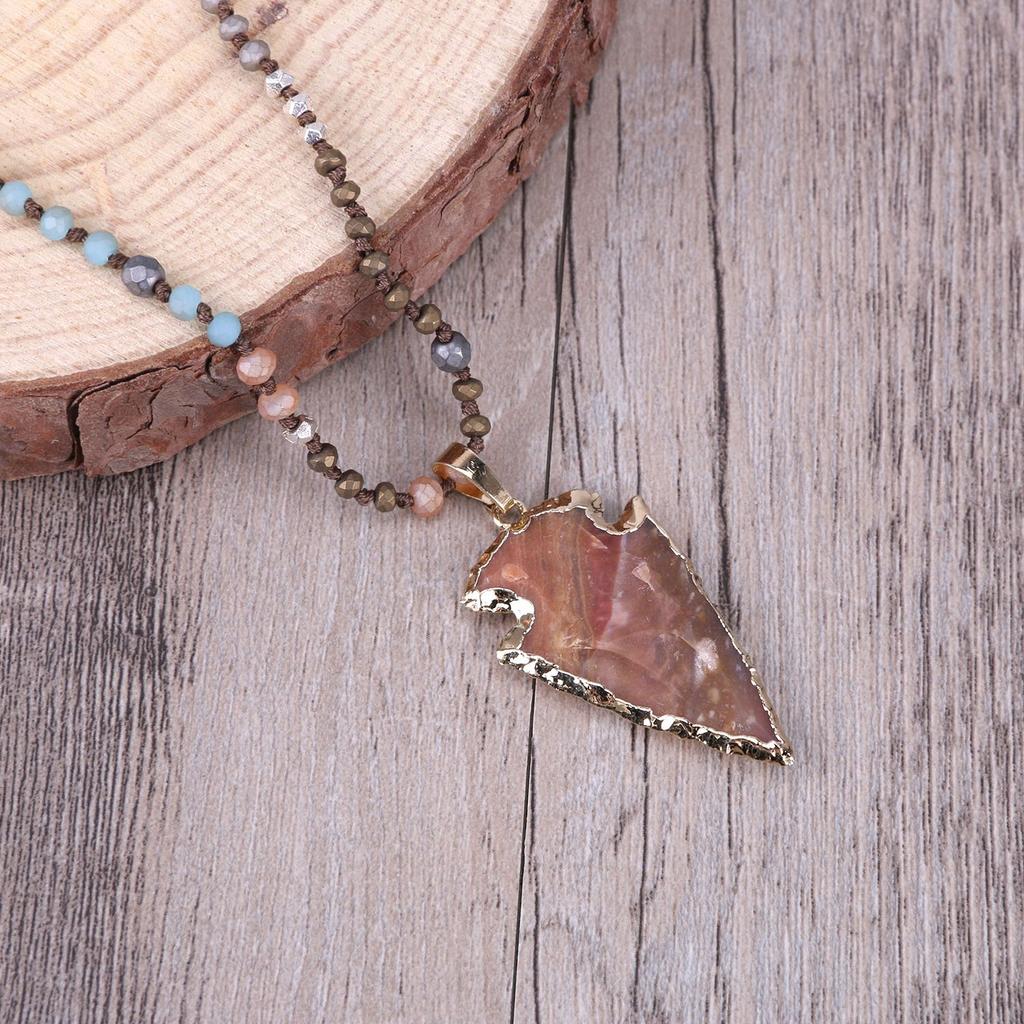Collana KELITCH con Perle di Agata Opaca e Cristallo, Ciondolo Pietra Preziosa, Collana Lunga Statement per Donne (4 Ciondoli)