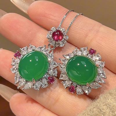 Schmuckset Simulation Chalcedon Schlichter Ring Anhänger Halskette Leichter Luxus High-End Frauen