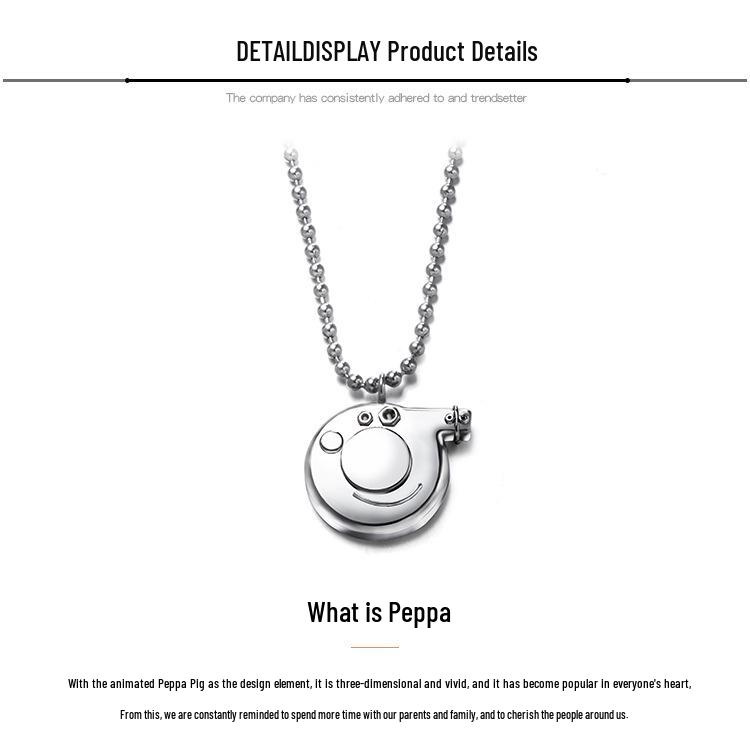 Peppa Pig Pendant Necklace: Family Matching Anime Cartoon Retro Accessory for Adults and Kids, Year of the Pig Zodiac Theme.