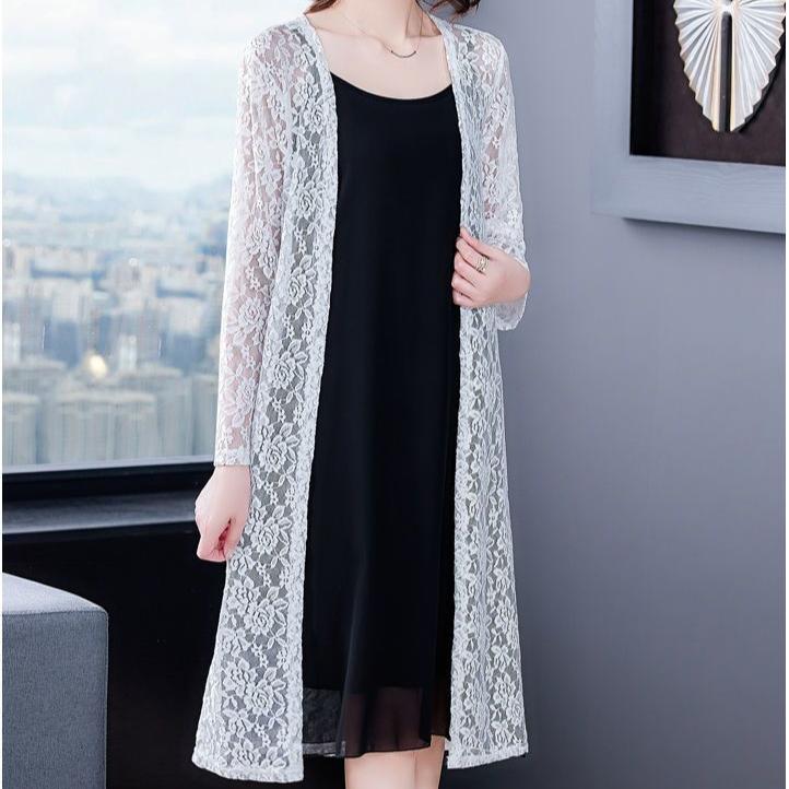 Sommer-Spitzenbluse Damen Übergröße Mittellang Dünne Schaljacke Sonnenschutzkleidung Offene Vorderseite Bluse