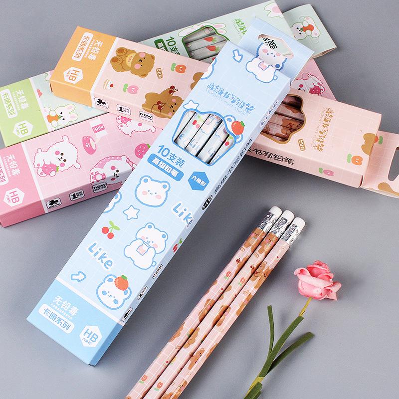 10Pcs Graphite Pencil Set Korean Kawaii Stationery Pencils For Children School Writing Drawing Art Supplies