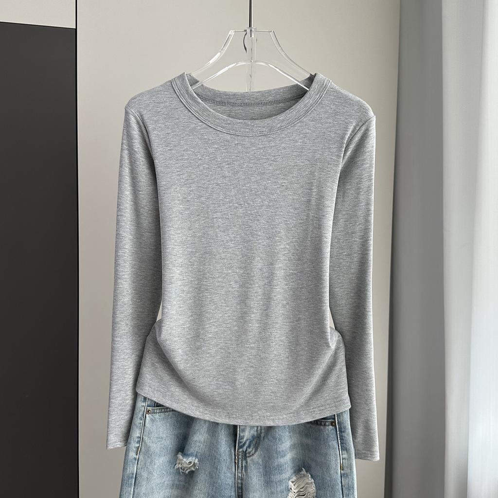Ribbed Round Neck Long Sleeve Base Top Modal Slim Inner Wear For Winter Stretchy Slim Base Layer Soft Ribbed Fabric Good For Inner And Outer Wear Top