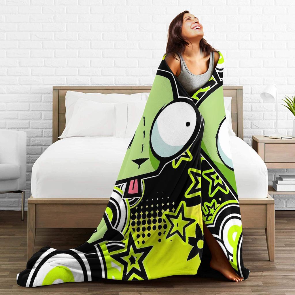 Invaders Zims Alien Cartoon Blanket Quality Warm Soft Throw Blanket Winter Picnic Couch Bed Fluffy Bedspread