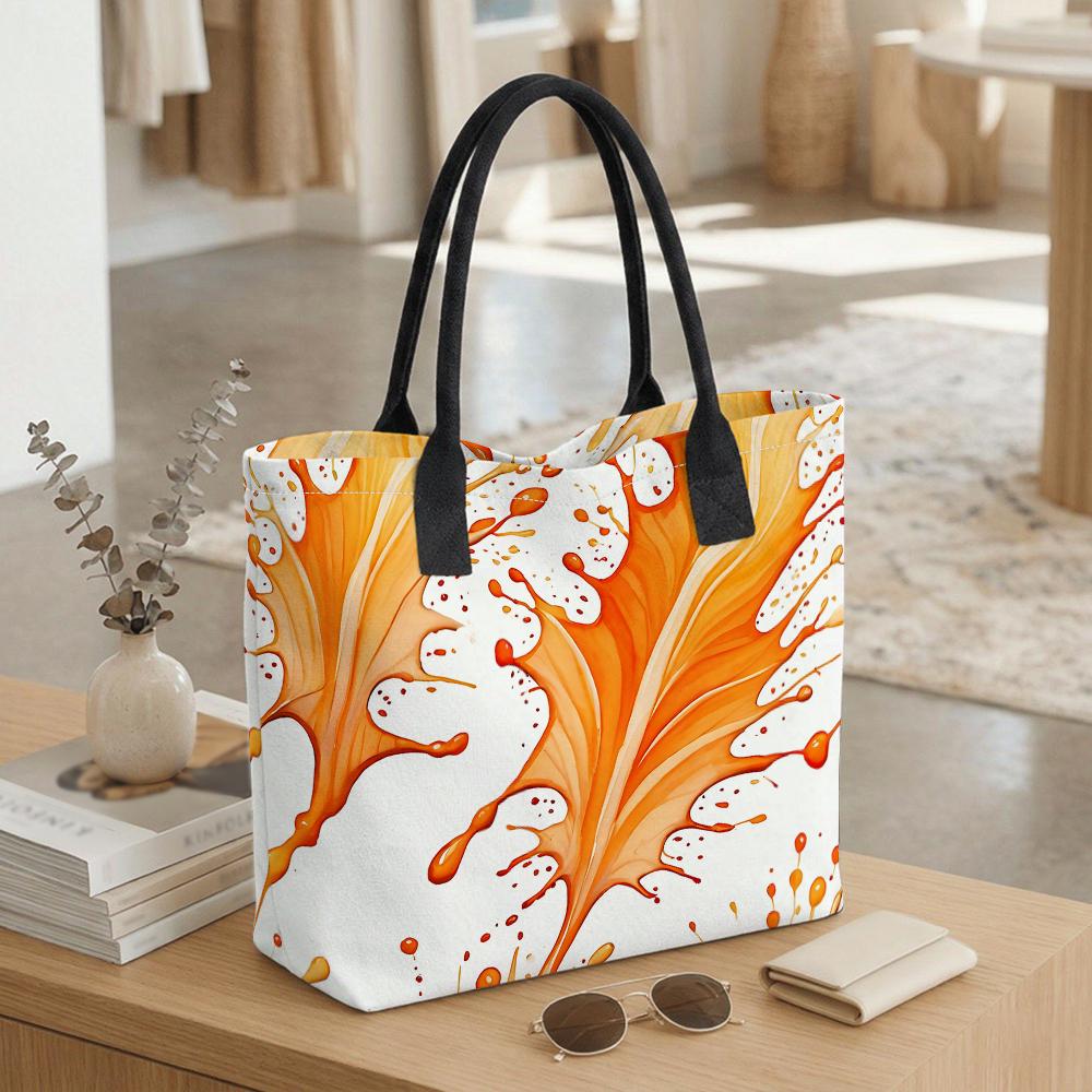 Orange Abstract Print Tote Bag Casual Large Capacity Fashionable Shoulder Bag for Daily Use